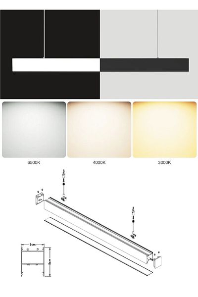 UNİKOM Decorative Led Linear Lighting Fixture Black Case 6500k White Light