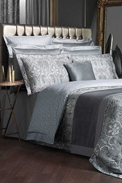 Sarev Isfahan Çift Kişilik Pamuk Saten Nevresim Takımı Gri V1