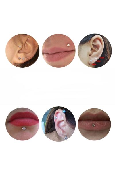 Bylin Cerrahi Çelik Zirkon Taşlı Dudak Piercing - 1 Adet