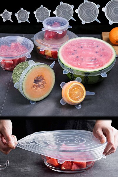 Binbirreyon Silikon Kapak Tencere Tabak Kavanoz Kapağı Şeffaf 6 Adetli Set Rb288