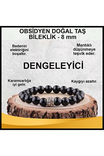 OSMANLI DEĞERLİ TAŞ Sertifikalı Obsidyen Doğal Taş Bileklik 8 Mm - B872