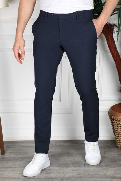 DMS MODA Navy Blue Slim Fit Fabric Trousers
