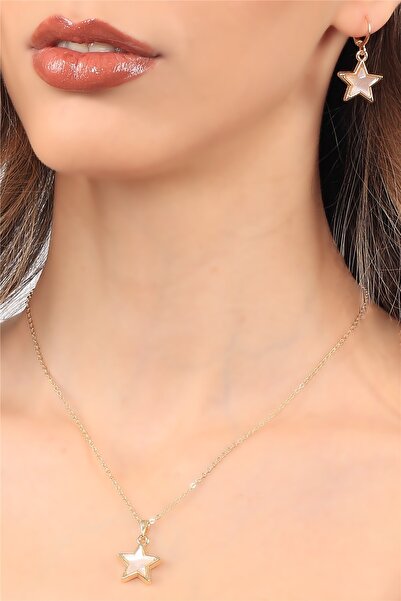 LABALABA Kadın Altın Renk Kaplama Beyaz Renk Yıldız Model Ince Zincir Kolye &...