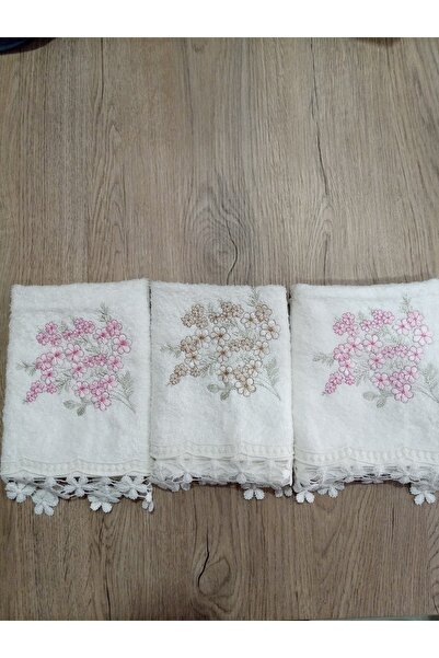 Nurpak 3lü 30x50 Bamboo Nakışlı Güpürlü Havlu