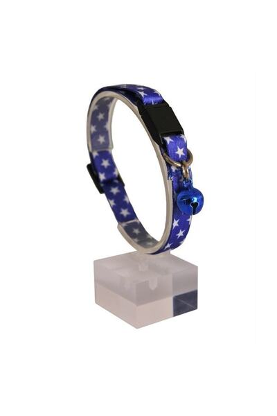 Pet Tag Art Navy Blue White Starry Adjustable Soft Texture Cat Collar with Sa...