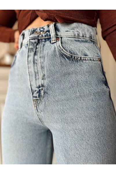 Livik Layza anii 90 Snow Wash Blue Lycra Blue Jeans Largi cu talie super înaltă Pantaloni Palazzo