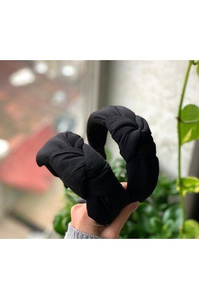 zeynep Black Cotton Knotted Crown Headband