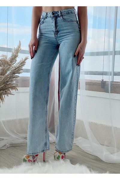 Livik Pey 90's Light Snow Wash Blue Lycra Blugi largi cu talie super înaltă Pantaloni Palazzo