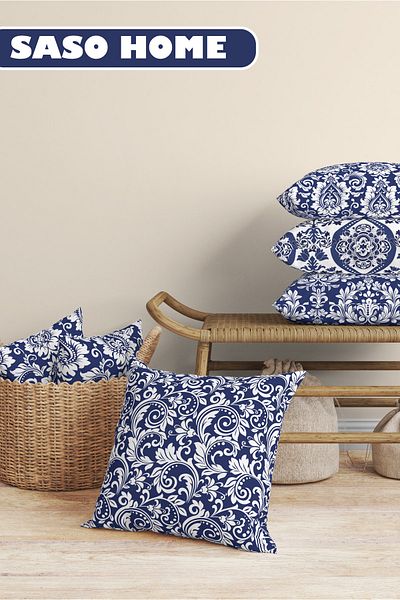 SasoHome Pernă decorativă pentru cadou, 4 bucăți, cu broderie de faianță otomană etnică, imprimată digitală 3d - față de pernă