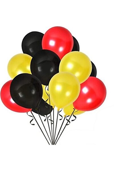 Party City مجموعة من 30 بالونة معدنية باللون الأحمر والأصفر والأسود