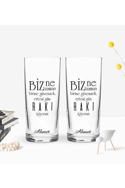 Bk Gift Kişiye Özel Renkli Baskılı Rakı Içiyoruz Tasarımlı Ikili Rakı Bardağı...
