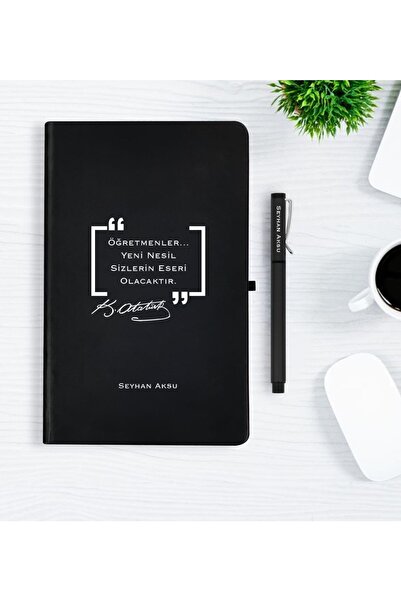 Bk Gift Kişiye Özel Atatürk Temalı Siyah Defter Kalem Hediye Seti - 1