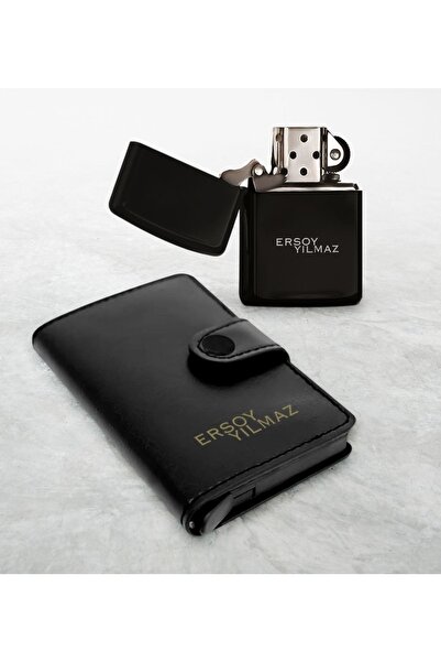 Bk Gift Kişiye Özel Mekanizmalı Cüzdan Kartlık Ve Benzinli Çakmak Seti