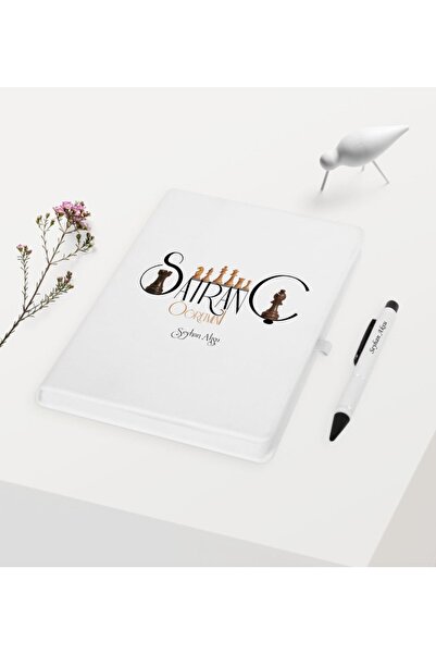 Bk Gift Kişiye Özel Satranç Öğretmeni Temalı Beyaz Defter Kalem Hediye Seti - 1