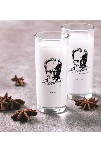 BK Kişiye Özel Renkli Baskılı Atatürk Temalı Ikili Rakı Bardağı Seti-13