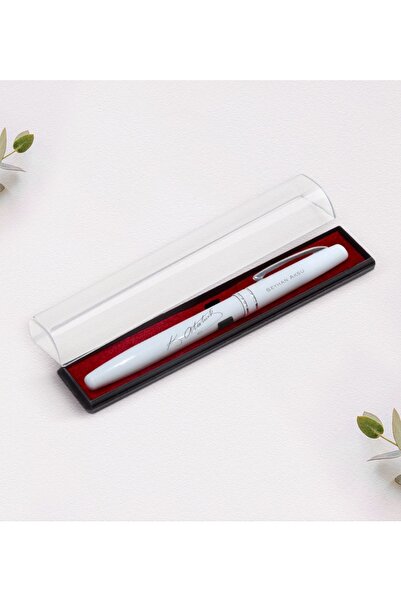 Bk Gift Kişiye Özel Atatürk Imzalı Beyaz Metal Roller Kalem