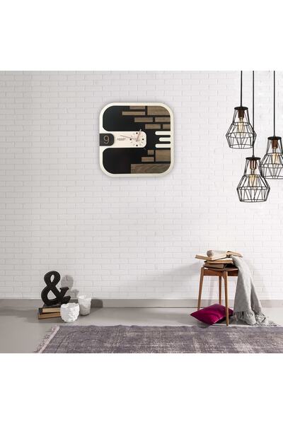 Amorf Design Siyah Beyaz Ahşap Spor Duvar Saati