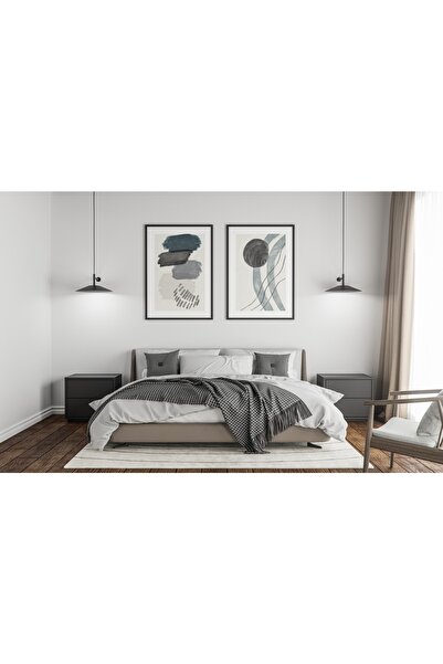 ÖZÜMSE Beyaz Çerçeve Görünümlü 2'li Set Soyut Temalı Minimal Tablo