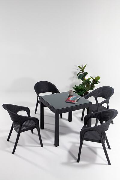 SANDALİE Garden Camlı 80x80 Bahçe&balkon&teras Masa Seti - Antrasit