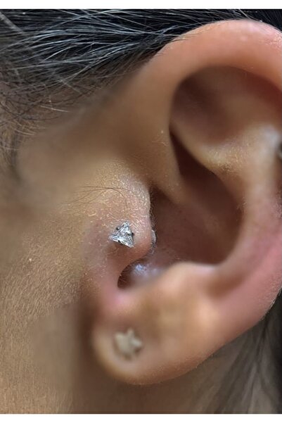 Arescollection Cerrahi Çelik Tek Taş Üçgen Tragus Helix Kıkırdak Piercing