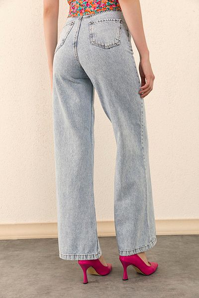Trn JNS Light Snow Wash Blue Lycra Blugi largi cu talie super înaltă Pantaloni Palazzo