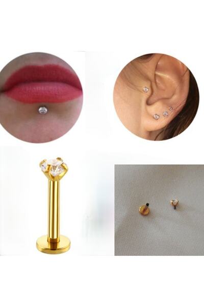 Bylin Cerrahi Çelik Zirkon Taşlı Dudak Piercing - 1 Adet