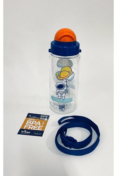 Gıpta Navy Blue-me Tritan Patterned Flask with Straw 500 Ml