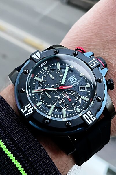 T5 Saat Erkek Kol Saati 3 Atm Su Geçirmez Siyah Silikon Kordon Bileklik Hediyeli Cbk563