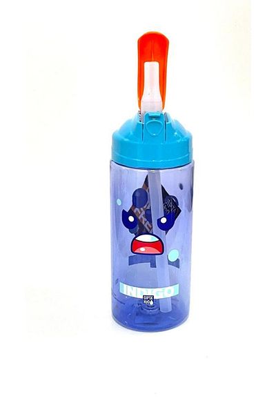 Gıpta Blue Indigo Tritan Patterned Flask with Straw 500 Ml