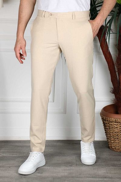 DMS MODA Beige Slim Fit Fabric Trousers