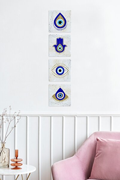 Begoloni Stone Decor Doğal Taş 4'lü Tablo Nazar Boncukları Duvar Dekoru Çift ...