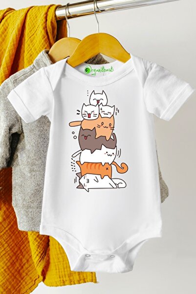 Baby&Baby Cat Pyramid 100% Cotton Organic Printed Unisex Baby Bodysuit