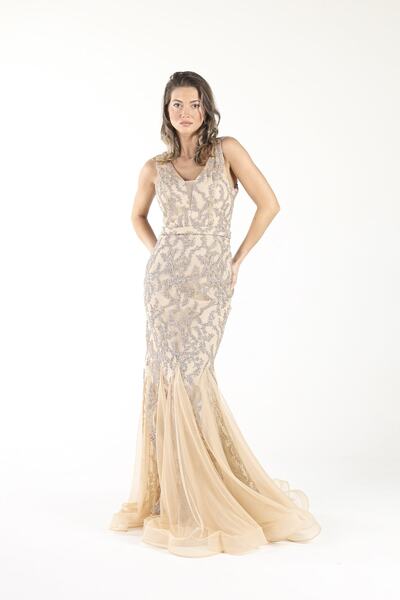 ALİS DRESS Gold Gliterli Balık Abiye