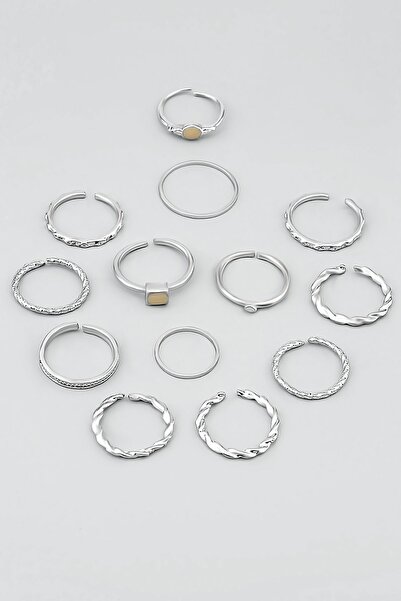 Ervalina 13'lü Mine Taşlı Ayarlanabilir Set Yüzük