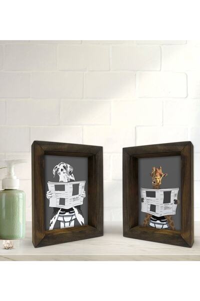 Bk Gift Gift Banyo Dekoratif 2'li Doğal Masif Ahşap Çerçeve 15x20cm-23