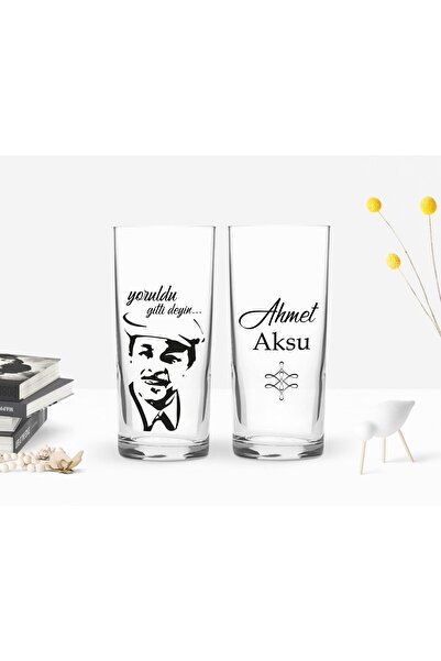 Bk Gift Kişiye Özel Renkli Baskılı Neşet Ertaş Tasarımlı Ikili Rakı Bardağı S...