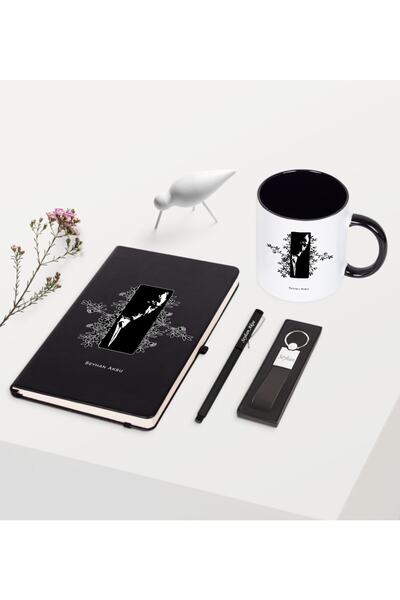 Bk Gift Kişiye Özel Atatürk Temalı Siyah Defter Kalem Anahtarlık Kupa Seti - 8
