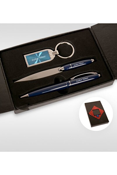 Bk Gift Kişiye Özel 310 Mavi Kalem Anahtarlık Zarf Açacağı Set