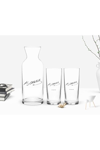 Bk Gift Kişiye Özel Renkli Baskılı Atatürk Temalı Ikili Rakı Bardağı Ve Karaf...
