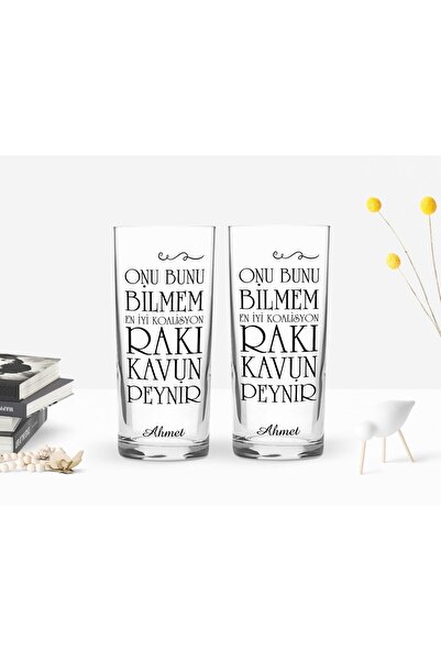Bk Gift Kişiye Özel Renkli Baskılı Onu Bunu Bilmem Tasarımlı Ikili Rakı Barda...