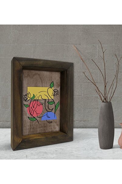 Bk Gift إطار من الخشب الصلب الطبيعي المزخرف بتصميم خط امرأة هدية 15x20 سم-6