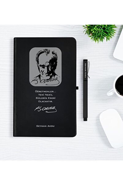 Bk Gift Kişiye Özel Atatürk Temalı Siyah Defter Kalem Hediye Seti - 2