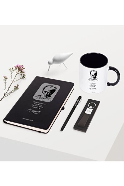 Bk Gift Kişiye Özel Atatürk Temalı Siyah Defter Kalem Anahtarlık Kupa Seti - 2