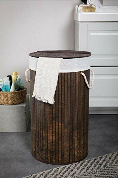 Cherry Collection Μπαμπού Στρογγυλό Χειροποίητο Καλάθι Πλυντηρίου