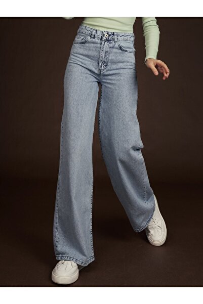 Trn JNS Ram 90's Light Snow Wash Blue Lycra Super High Waist Loose Jeans Palazzo Pants