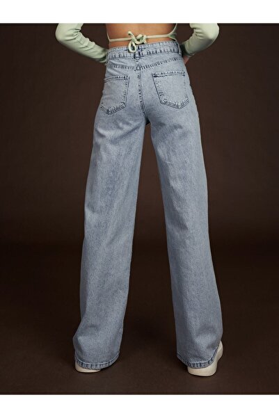 Trn JNS Ram 90's Light Snow Wash Blue Lycra Super High Waist Loose Jeans Palazzo Pants