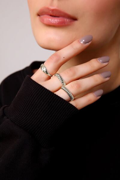 AURRARİ Kadın 3'lü Gümüş Renk Yüzük Seti