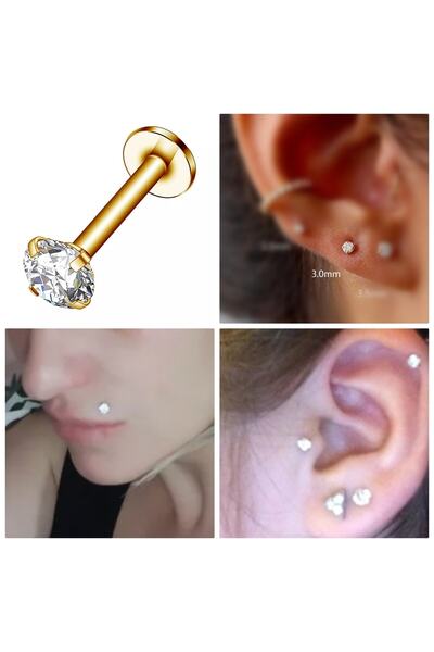 Bylin Cerrahi Çelik Zirkon Taşlı Dudak Piercing - 1 Adet