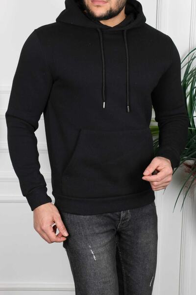 DSM MODA Μαύρο φούτερ unisex με κουκούλα και τσέπη καγκουρό κανονικής εφαρμογής