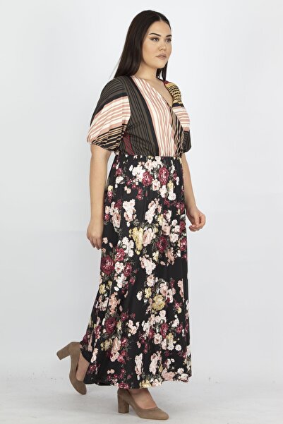 Şans Tekstil Női színes patchwork mintás becsomagolt ruha 26a24520